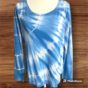 Gap Blue White Tie Dye Long Sleeve Waffle Knit Shirt Size Large
